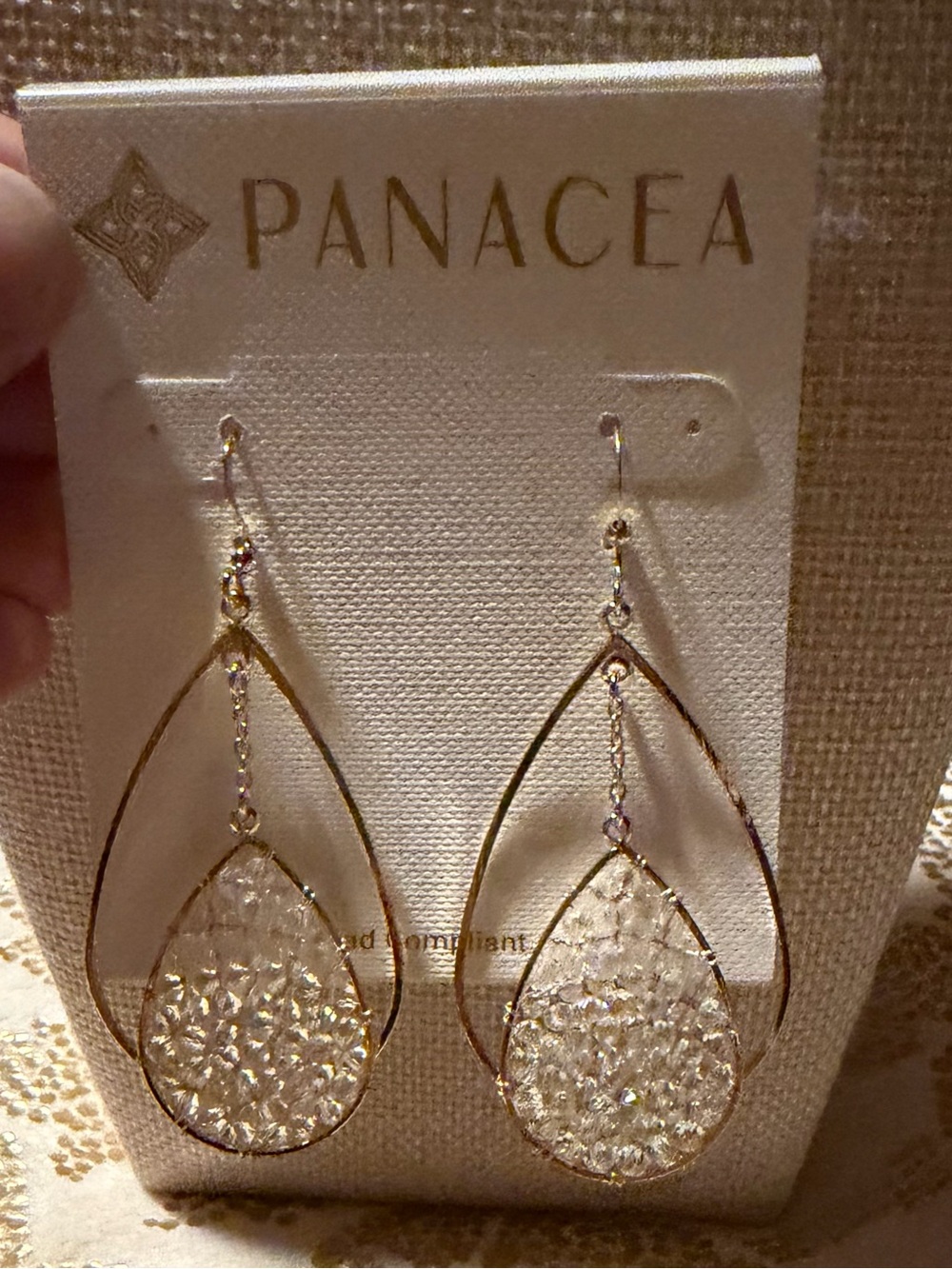 Panacea Gold Teardrop Dangle Earrings with Clear Crystal Accents